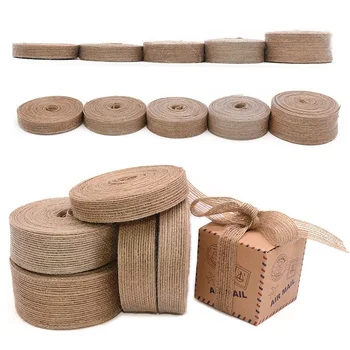 

10M/roll Multi-width Natural Jute Burlap Hemp Ribbon Packaging for Wedding Party Gift Box Bow Wrapping Belt Decoration Crafts