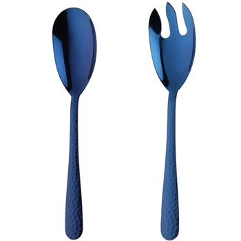 

Big Salad Serving Spoon Fork Set Mix Spoons Hot Pot Porridge Tool Public Restaurant Serving Kitchenware Using Buffet Utensil-Blu