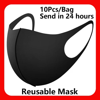 

10Pcs / Bag Face Mask Washable Reusable Mask Mouth Black Cotton Cloth Dustproof Respirator FPP2 Adult PM2.5 Anti Haze Sponge