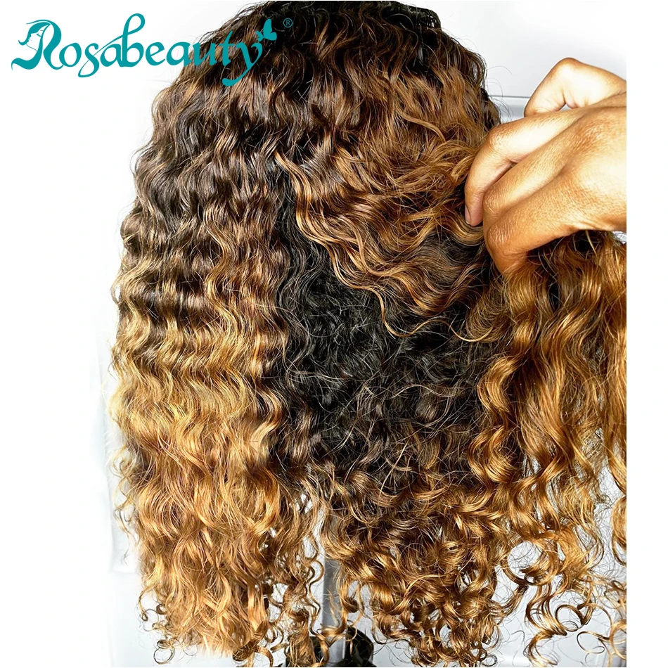 Rosabeauty 1B/27 Омбре цвет короткие кудрявые кружевные передние человеческие волосы парики с детскими волосами предварительно выщипанные Remy бразильский Боб парики глубокая волна