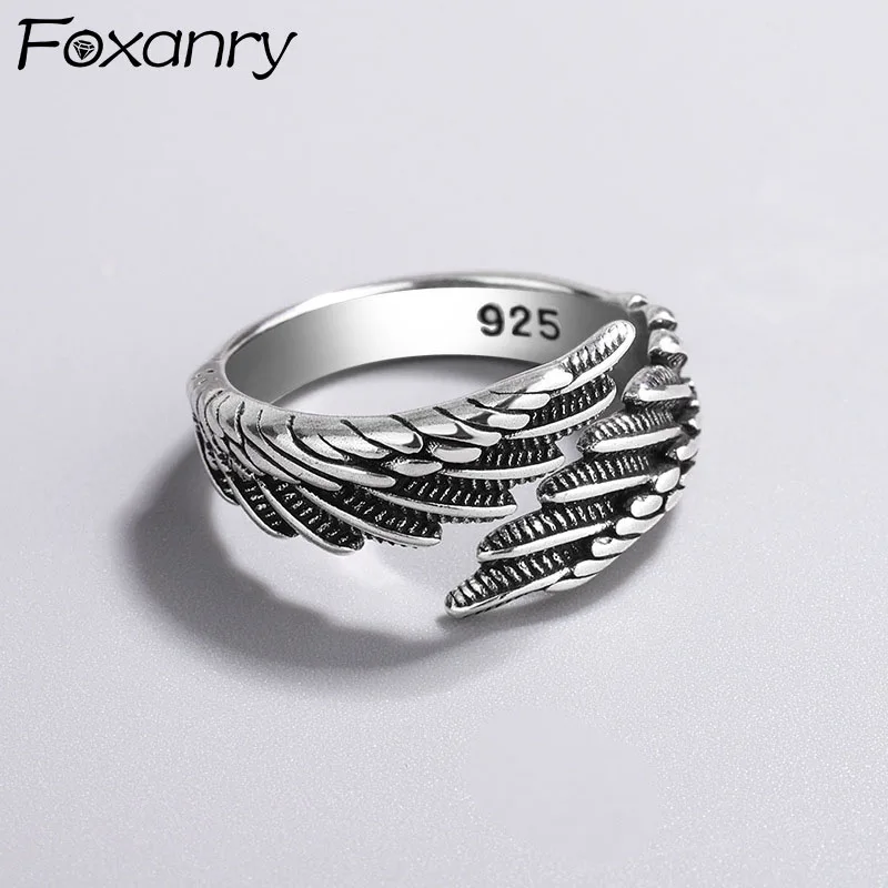 Серебряные кольца FOXANRY, Модные Винтажные парные кольца в стиле хип-хоп, креативные дизайнерские кольца в виде крыльев из тайского серебра, украшения, подарки на день рождения
