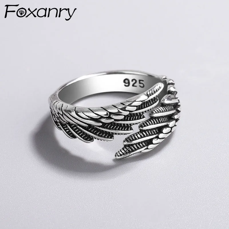 FOXANRY Silver Color Rings Fashion Hip Hop Vintage Couples Creative Wings Design Thai Silver Party Jewelry Birthday Gifts