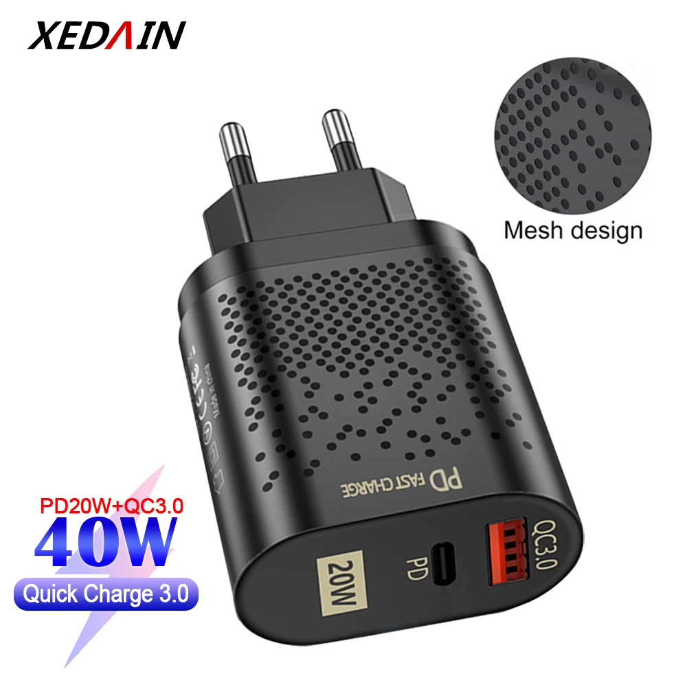 40W QC3.0 PD3.0 Type C Quick USB Charger For Huawei Nova 5T Macbook Pro iPhone 12 8 Plus Samsung A71 Redmi 9 Phone Fast Charging | Мобильные