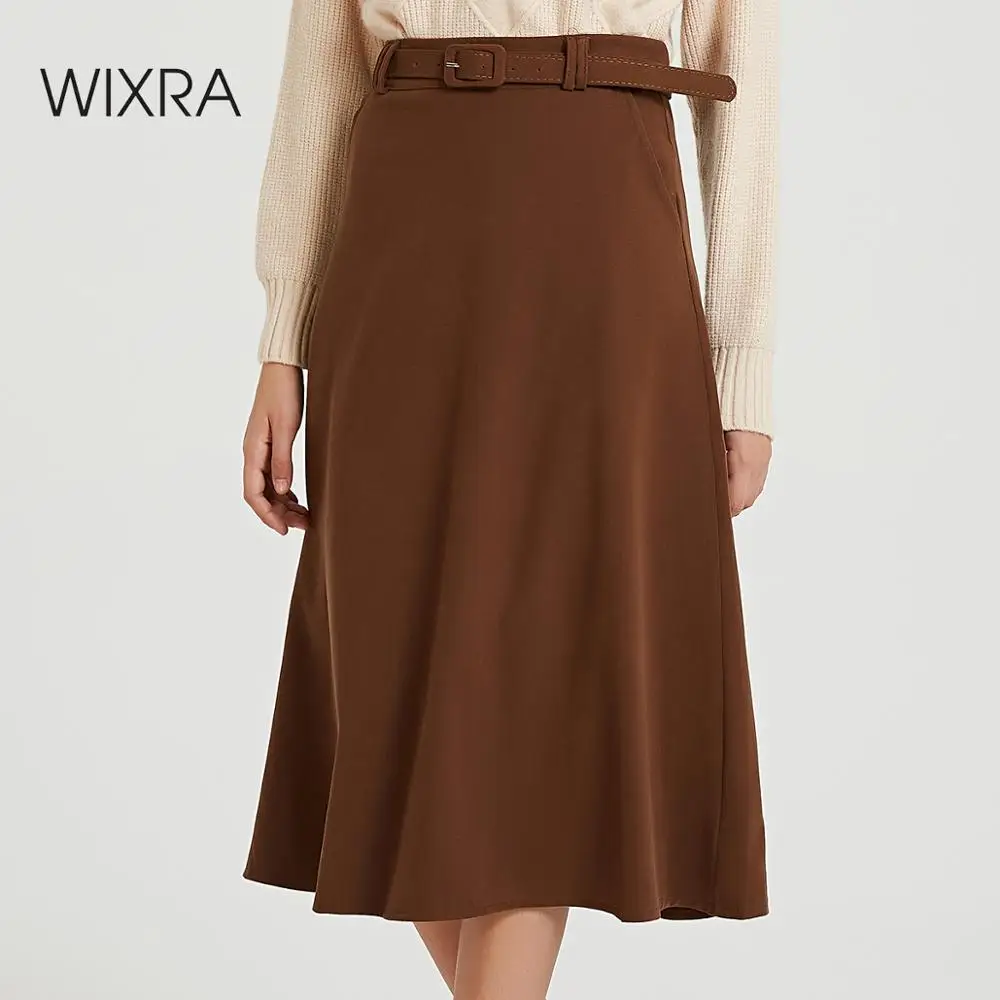 Comprar Wixra 2019 nuevo básico sólido fajas faldas elegante alta cintura suelta una línea falda Otoño Invierno parte de abajo de mujer