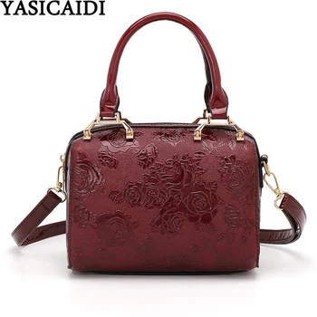 

YASICAIDI Flower Pattern Leather Handbag Rivet PU Top-Handle Ladies Hand Bags Box Shape Crossbody Bags For Women Sac Main Femme
