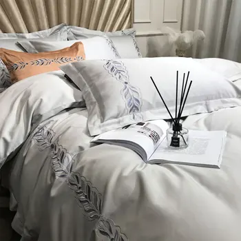 

European elegant embroid bedding set adult teen,full queen king 100s cotton double home textile bedsheet pillow case quilt cover