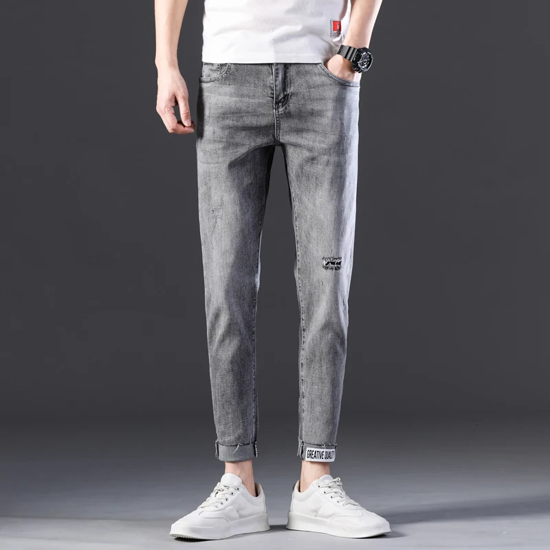 Great Value Jeans in Regular Fit Ankle-length Mens Ripped Holel  Design Harem Pant Streetwear Boy Retro Casual Trousers Cropped Jeans gray