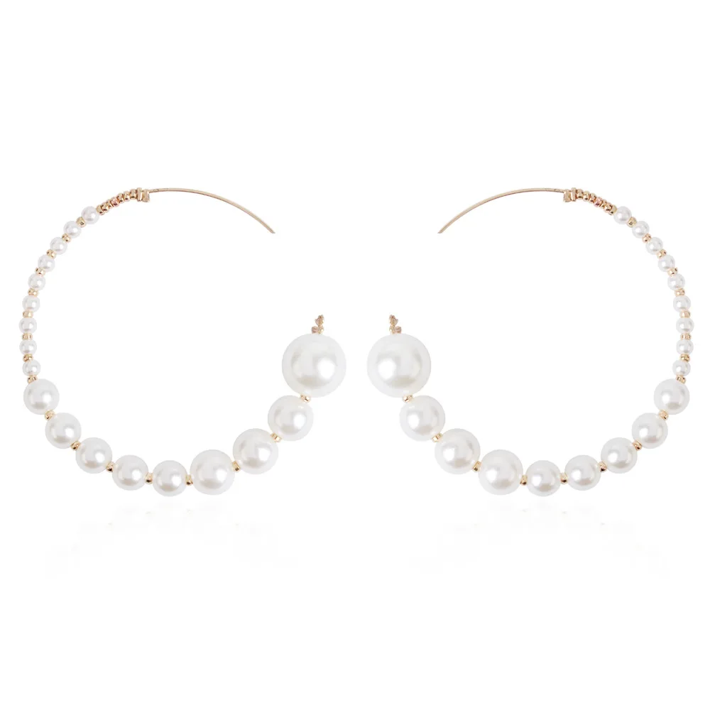 1 пара, элегантные женские серьги-кольца с белым жемчугом, большие жемчужные кольца, серьги, модные ювелирные изделия - Окраска металла: B-2