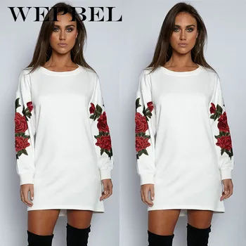 

WEPBEL Women Sweatshirt Casual Fashion Solid Embroidered Floral Round Neck Long Sleeve Sweatshirt Female Loose Pullover Top Crop