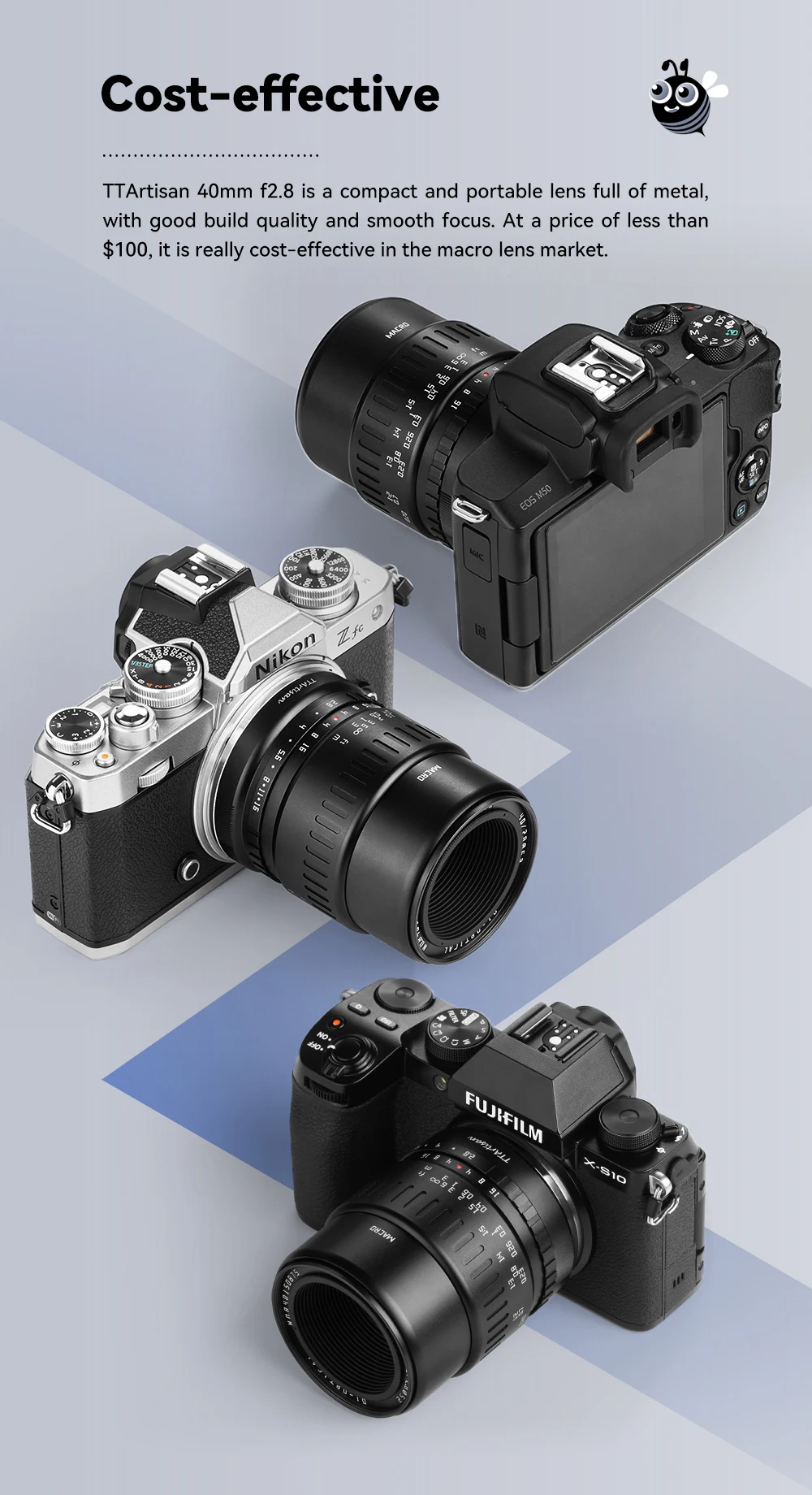 TTartisan 40mm F2.8 APS-C MF Macro Lens For Sony E Fuji X M4