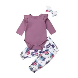 Одежда для новорожденных и маленьких девочек, детские осенние Топы с длинными рукавами и комбинезон Высокая Талия штаны с цветочным