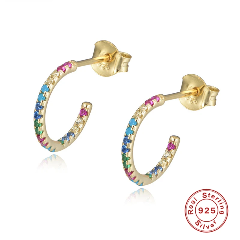 Valentine Day 925 Sterling Silver Earrings rainbow CZ Devil's Eye Stud Earrings For Women Silver Jewelry Brincos gift A30 - Окраска металла: 2