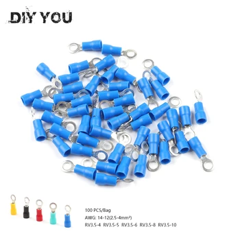

100Pcs Ring Crimp Insulation Terminal RV3.5-4 RV3.5-5 RV3.5-6 Wire Cable Connector AWG 14-12 2.5mm-4mm2