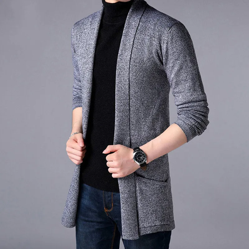 2019 Men Sweaters New Autumn Casual Solid Knitted Male Cardigan Designer Homme Sweater Men's Slim Long Cardigan Sweater Coat 2019 Men Sweaters New Autumn Casual Solid Knitted Male Cardigan Designer Homme Sweater Men's Slim Long Cardigan Sweater Coat