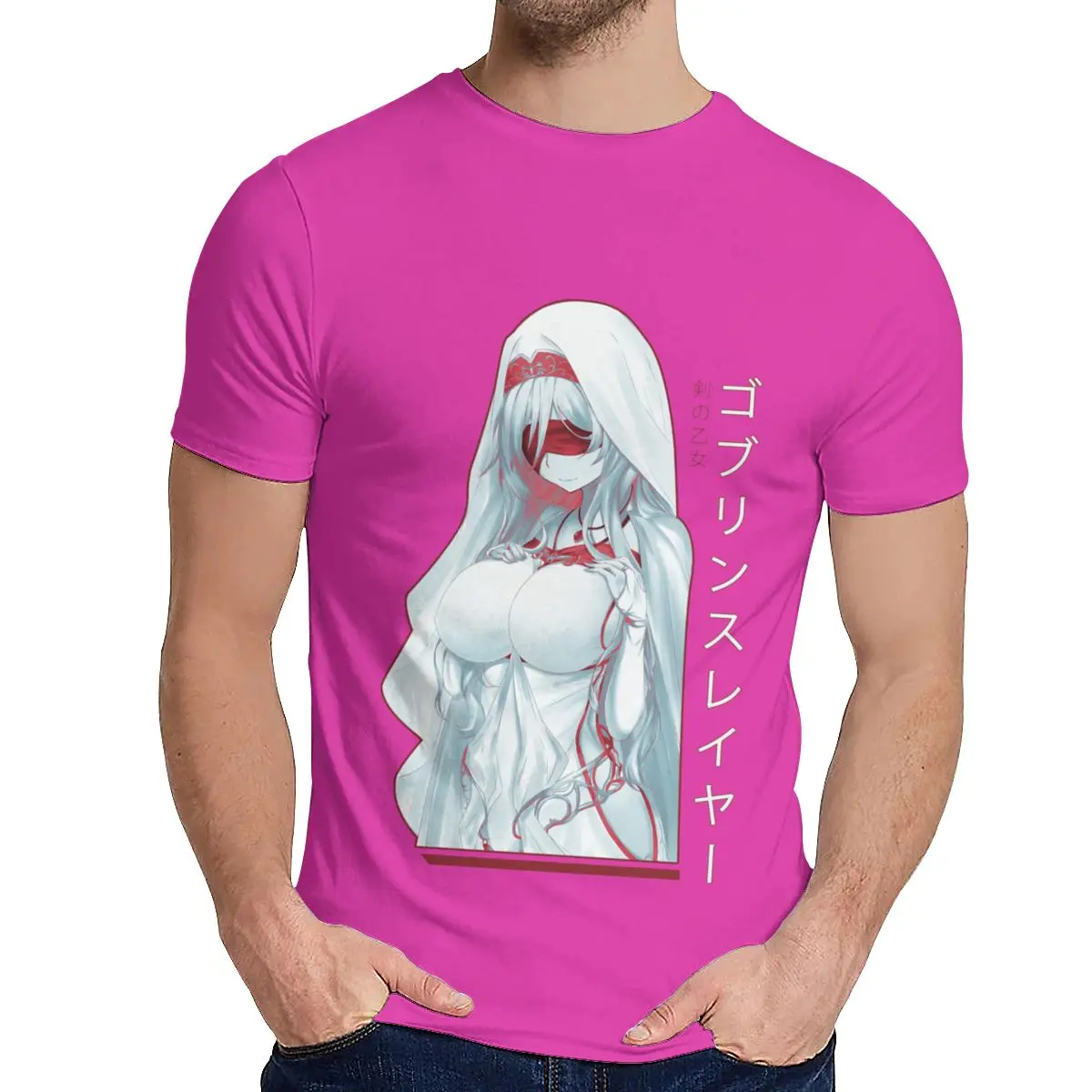 Harajuku Sword Maiden Goblin Slayer аниме футболка человек мягкий натуральный хлопок Camiseta S-6XL - Цвет: Фуксия