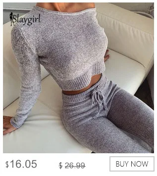EvaQueen Sexy Knitted Sweater Two Piece Sets Women Autumn O-neck Crop Top And Long Pants Suit 2 Piece Set Female Casual Clothes