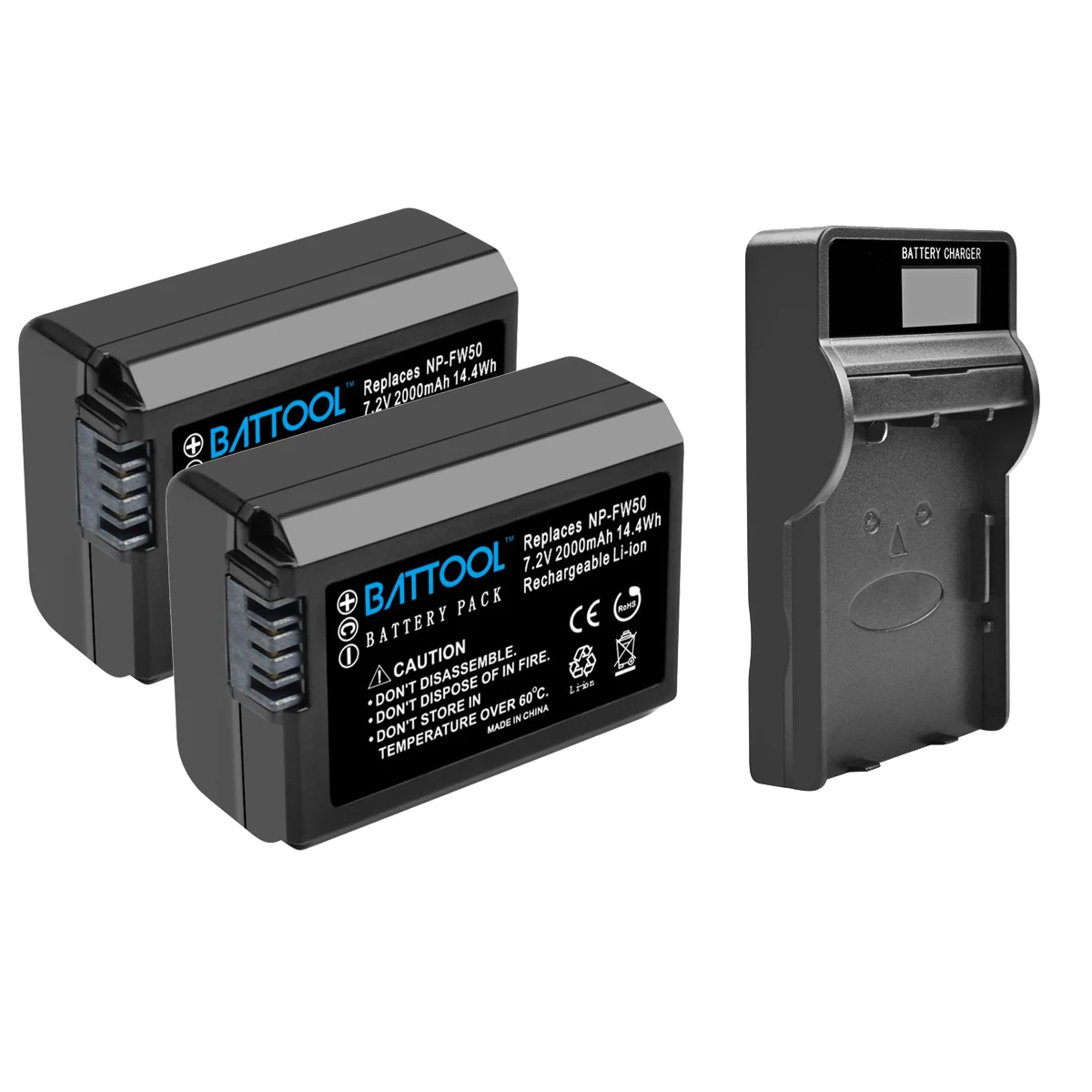 Battool 2000mAh NP-FW50 NP FW50 Digital Camera Battery+ LCD USB Charger for Sony NEX-3 a7R Alpha a6500 a6300 a6000 a5000 a3000