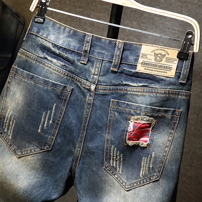 Men's Ripped Denim Shorts Summer Slim Fit