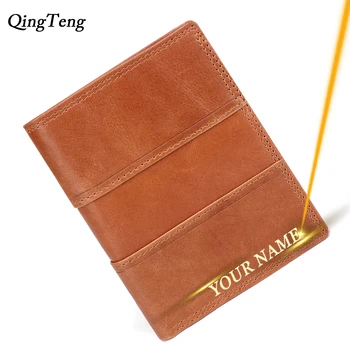 

Free Engraved Men's Wallet Genuine Leather Handmade Vintage Male ID Bank Card Holder Simple Coin Purse Man Clutch Bag Customized