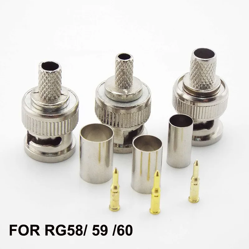 

10pcs BNC Male Crimp Type Connector adapter plug for CCTV audio BNC Female Coupler Connector RG58/RG59/RG60 cable S1