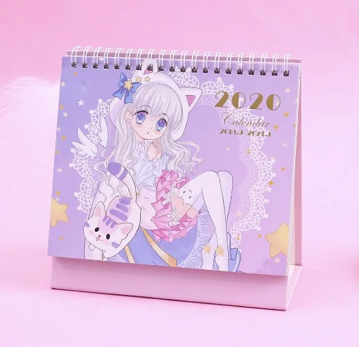 Прекрасный кот и девочка Настольный календарь DIY мультфильм персонаж катушки календари ежедневный планировщик расписаний,09-,12 - Цвет: D