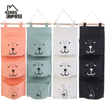 

Snaihouse Cute Wardrobe Home Hanging Storage Bag Sundries Wall 3 Pockets Square Bag closet organizer