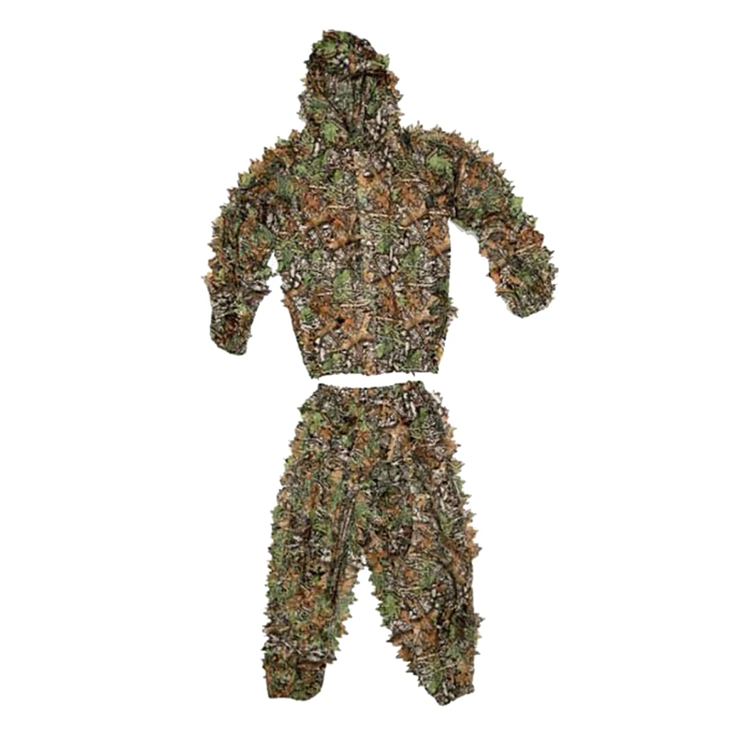 New Hunting clothes 3D Leaves Huntting Camouflage Clothes Ghillie Suit Jacket Hooded Pants Jungle Youth Adult Clothing Suit