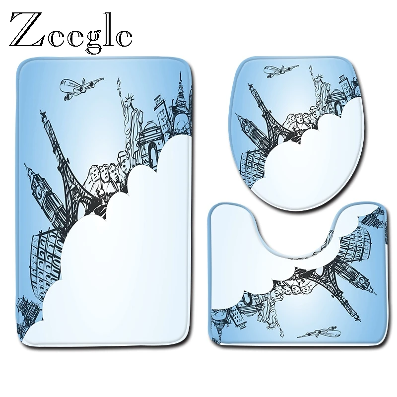 Zeegle милые животные 3 шт. коврик для ванной набор коврик для ванной комнаты коврик для ног нескользящий коврик для туалета впитывающие коврики для туалета чехол для сиденья современный коврик