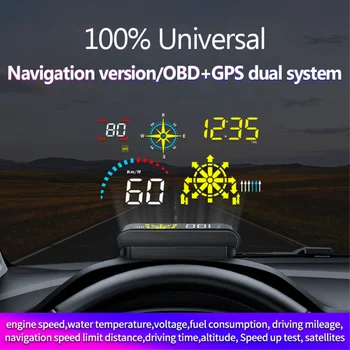 

Q10 HUD OBD2 Gauge Head Up Display With Live Navigation GPS Speedometer With OBD2 And GPS Systems Car Windshield Projector