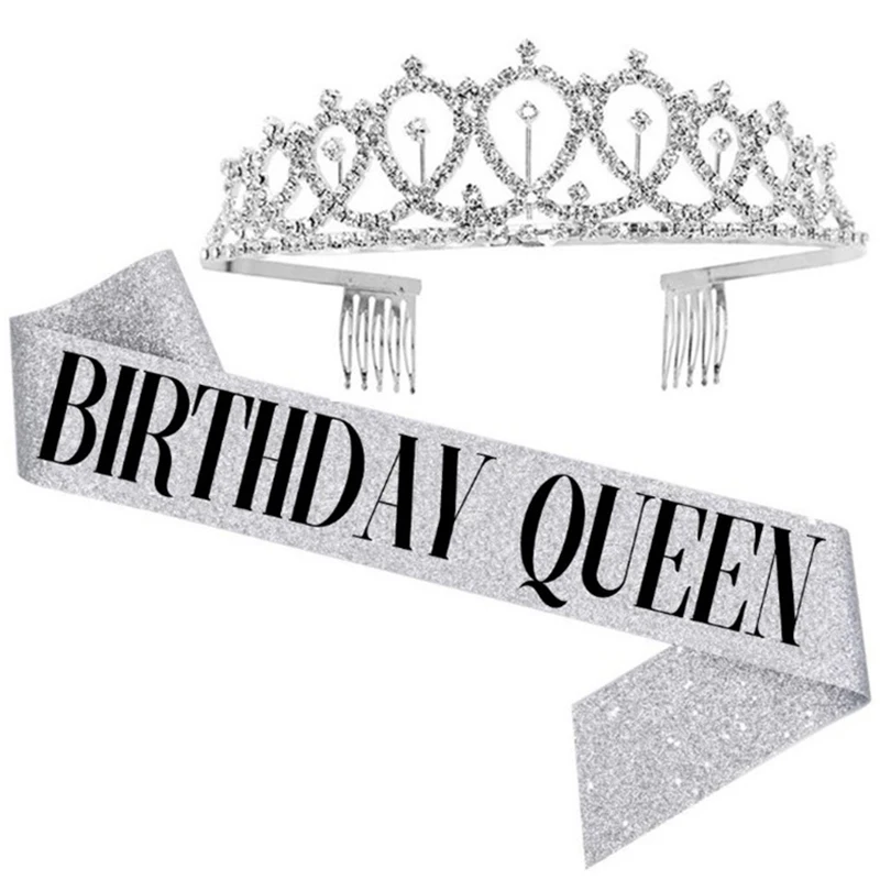 День рождения Queen Sash и стразы тиара-подарки на день лента для дня Для женщин