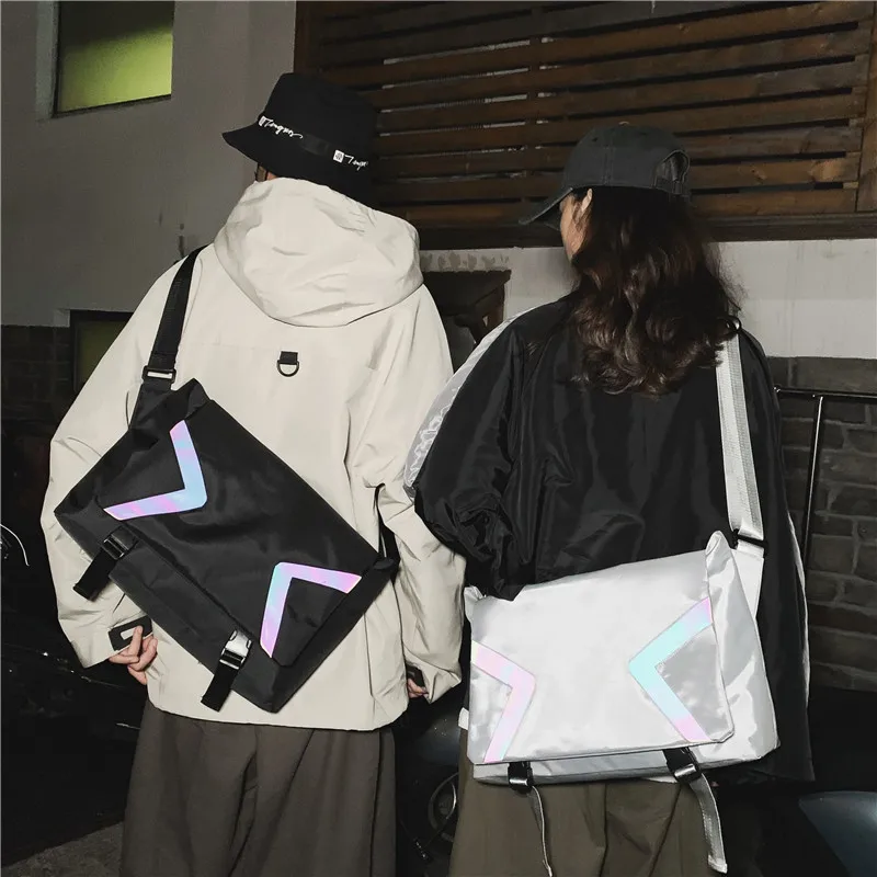

Men's Fashion Reflective Stripe Crossbody Bag Multifunctional Male Shoulder Messenger Bags Large Satchels Unisex Business Bag