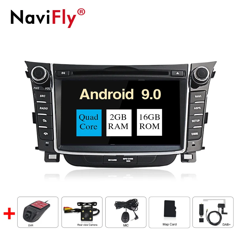 NaviFly Android 9,0 2din автомобильный мультимедийный плеер " сенсорный экран Авторадио Стерео для HYUNDAI i30 2011-2013 поддержка gps навигации - Цвет: 16G camera DVR DAB