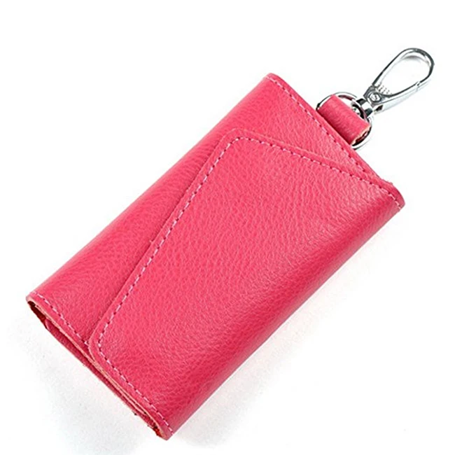 Модный простой держатель для ключей, кошелек из натуральной кожи, унисекс, однотонный кошелек для ключей, органайзер, сумка, автомобильный кошелек для экономки держатель для карт - Цвет: rose red