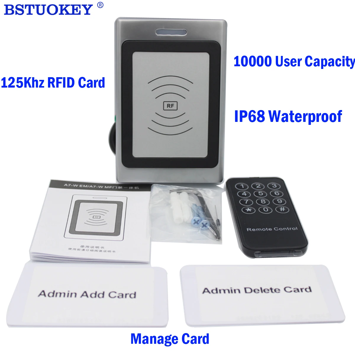 

Waterproof IP67 Card Reader 125kHz RFID Proximity Card Access Control System Reader 10000 User Wiegand Input And Output