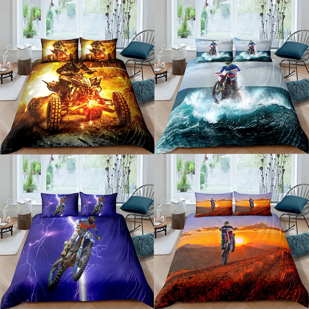 

3D Printed Offroad Motorcycle Bedding Set Queen Size Children Duvet Cover Comforter Bed Cover Set Soft Quilt set and Pillowcases
