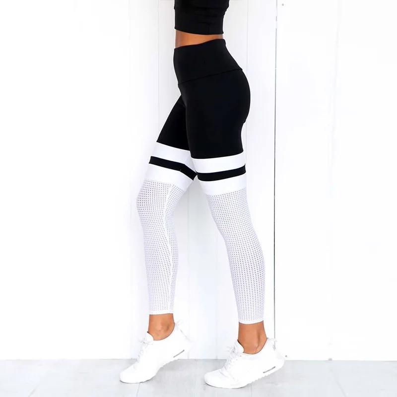 High Quality Women Leopard Print Leggings No Transparent High Knee Stripes Patchwork Push Up Workout Legging Elastic Pants