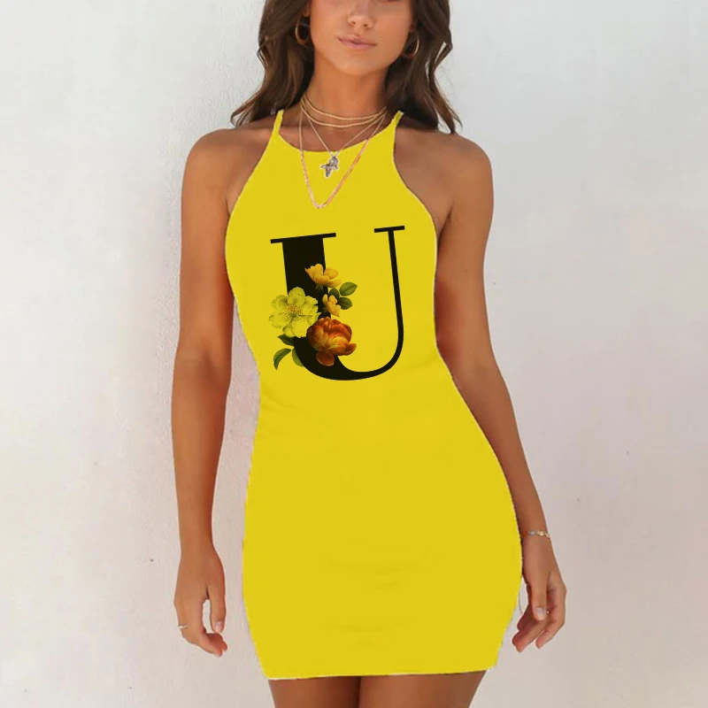Sexy Nightwear Sleepwear Nightgown Night Shirts Summer Women 26 English Alphabet Print Pack Hip Nightie Yellow Night Dress women nightgowns women nightdresses sleeping dress