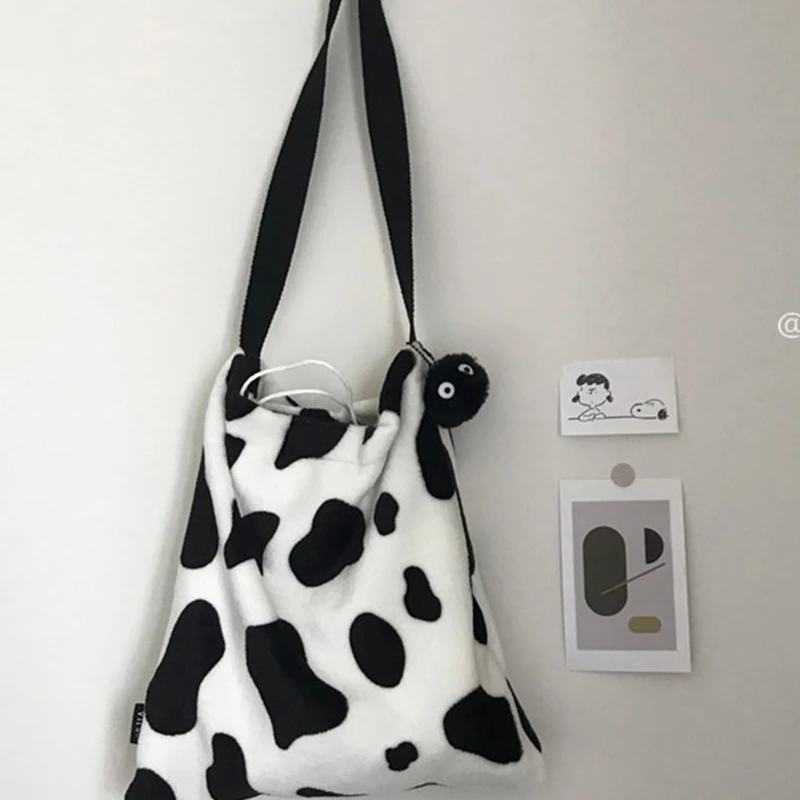 Милые женские сумки с рисунком коровы, дизайнерская сумка на плечо, роскошная плюшевая сумка-мессенджер, Большая вместительная сумка, женские сумки, большая сумочка