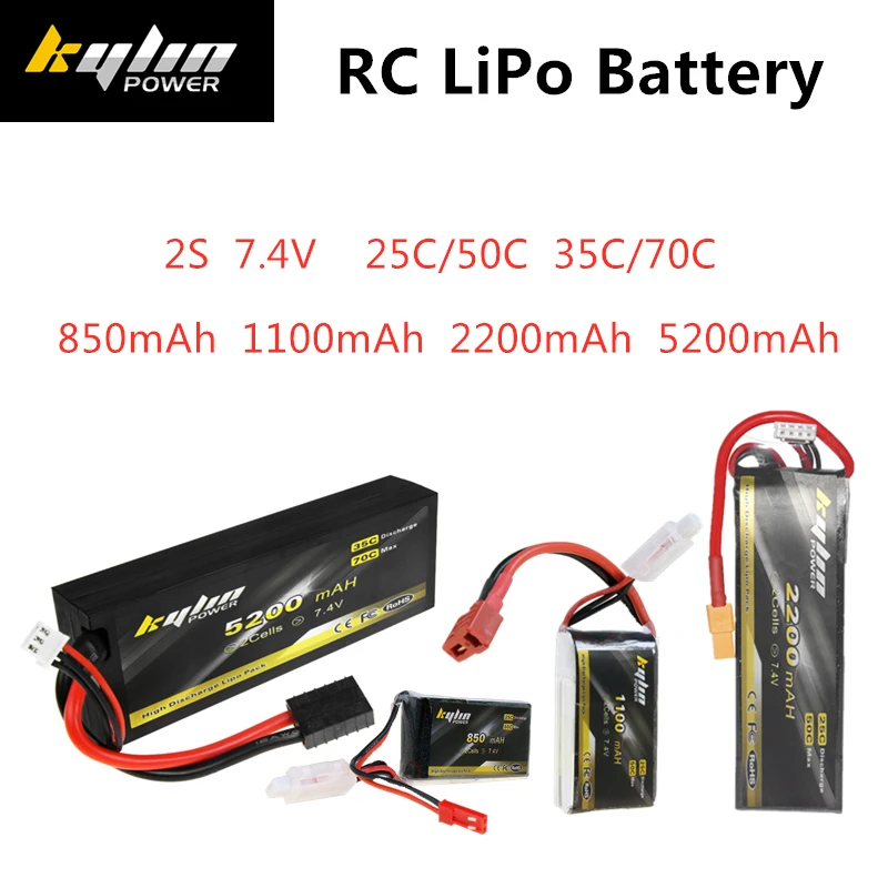 

2S RC Toys LiPo Battery 7.4V 850mAh 1100mAh 2200mAh 5200mAh 25C 35C XT60 EC3 JST T Plug RC Drone Car Helicopter Airplane Battery