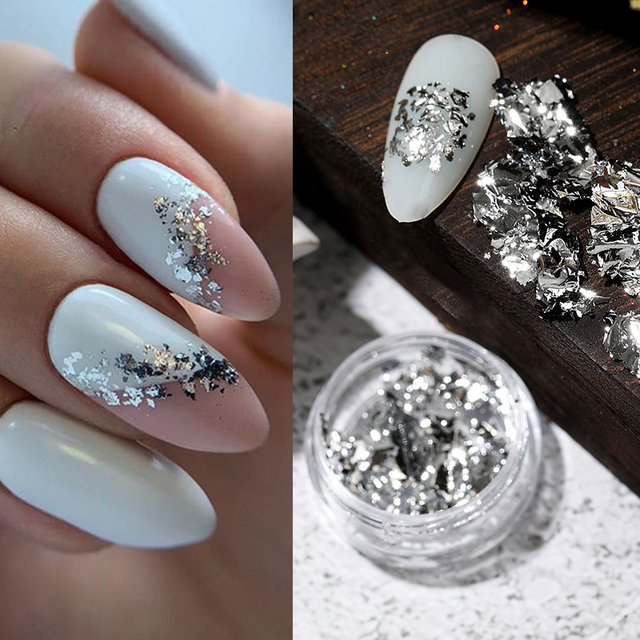 Foil Sequins For Nails Gold Silver Irregular Glitter Flakes Mirror Chrome Powder Manicuring Winter Decorations
