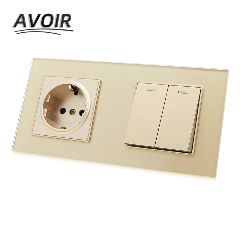 

Avoir EU DE RU ES Plug Power Socket 1 2 3 4 Gang ON/OFF Light Switch Lamp Light Button Double Wall Socket Glass Panel
