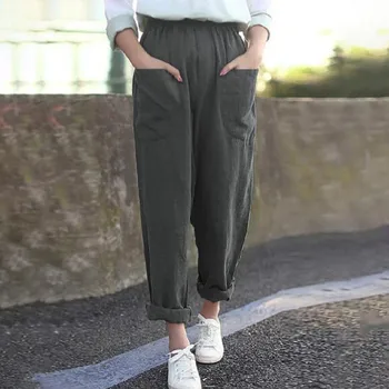

Casual Pants Women Fashion Harajuku Loose High-Elastic Sports Pants Solid Color Leggings Pocket Straight Trousers T3