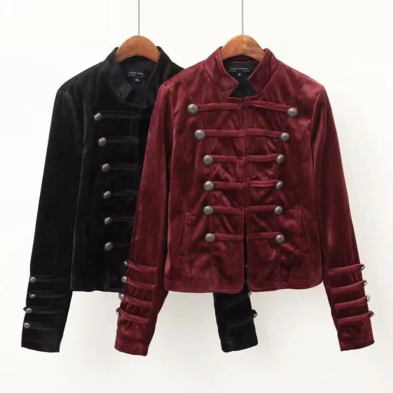 

2018 Western Style Autumn And Winter WOMEN'S Dress New Style Velvet Military Jacket