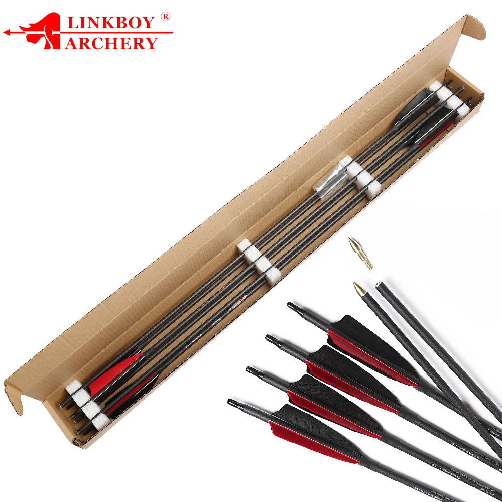 12pcs 32" carbon arrows spine250-600 ID6.2mm 5"turkey feather 3k weave archery 