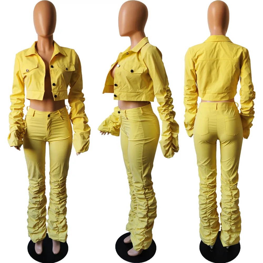 Adogirl/комплект из двух предметов с рюшами; укороченный топ с длинными рукавами; куртка; узкие брюки