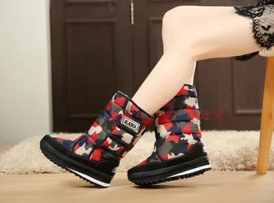 pic Женские зимние сапоги на платформе; непромокаемые женские сапоги до середины икры из нейлона; большие размеры 36-40; теплая плюшевая обувь на платформе; зимняя обувь черного цвета; g745 - Цвет: pic