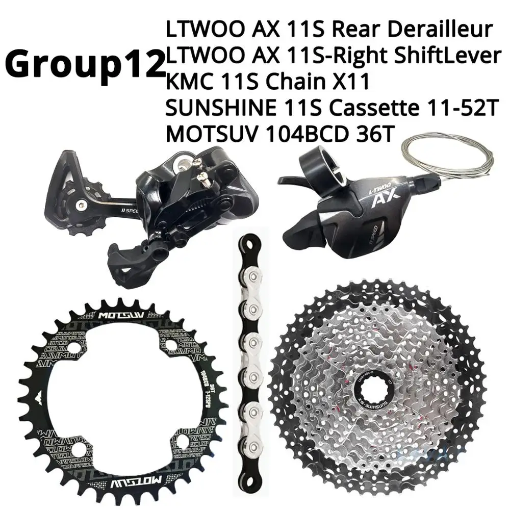 104BCD-36T 11-52T LTWOO AX 1X11S 11 S 11 speed Groupset рычаг переключения передач задний переключатель KMC X11 SUNSHINE Cassette 46T 50T 52T MOTSUV Chainring 32-38T - Цвет: 104BCD-36T 11-52T