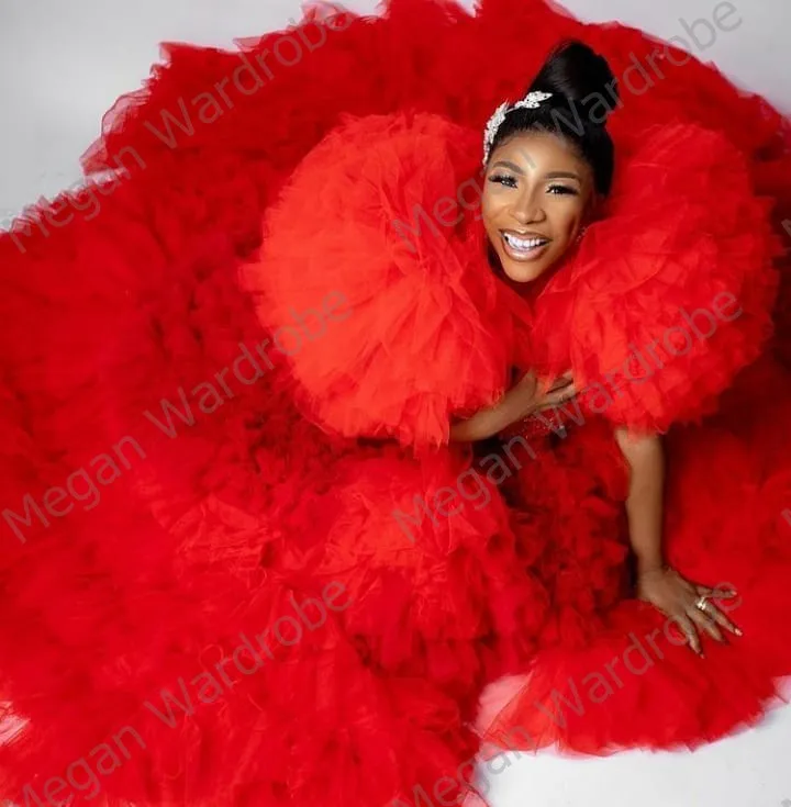 Puffy Ruffled Tulle Prom Dress Women 