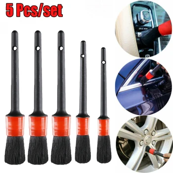 

5Pcs Car Brush Set Car Detailing Set Detail Cleaning Wheels Engine Emblems Air Vents Sash Pig Bristle Hair Dirt Dust Clean Brush