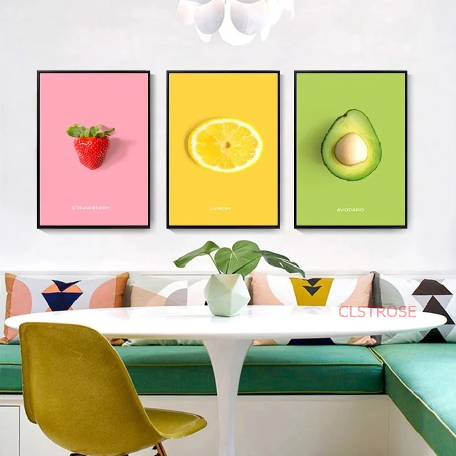 

Watercolor Food Canvas Painting Green Fruits Lemon Strawberry Mango Wall Pictures Nordic Poster For Home Living Room Decoration
